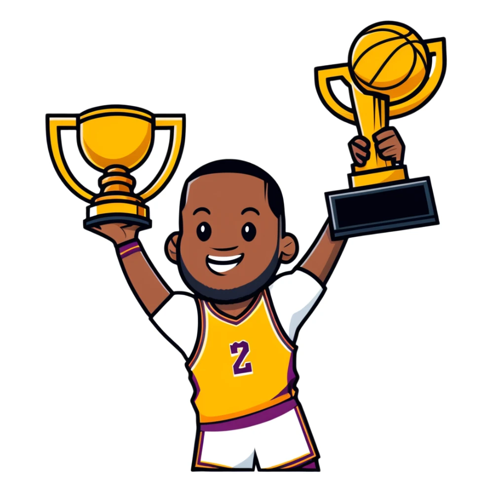 LeBron James celebrating with a championship trophy sticker