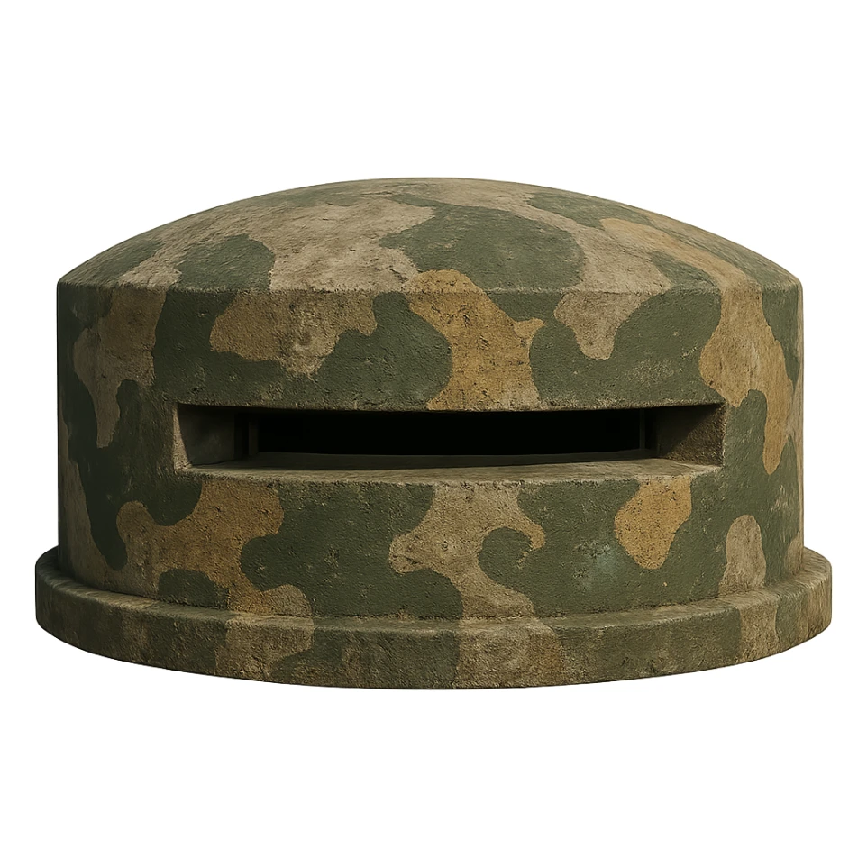A realistic military pillbox with a camouflage pattern. sticker