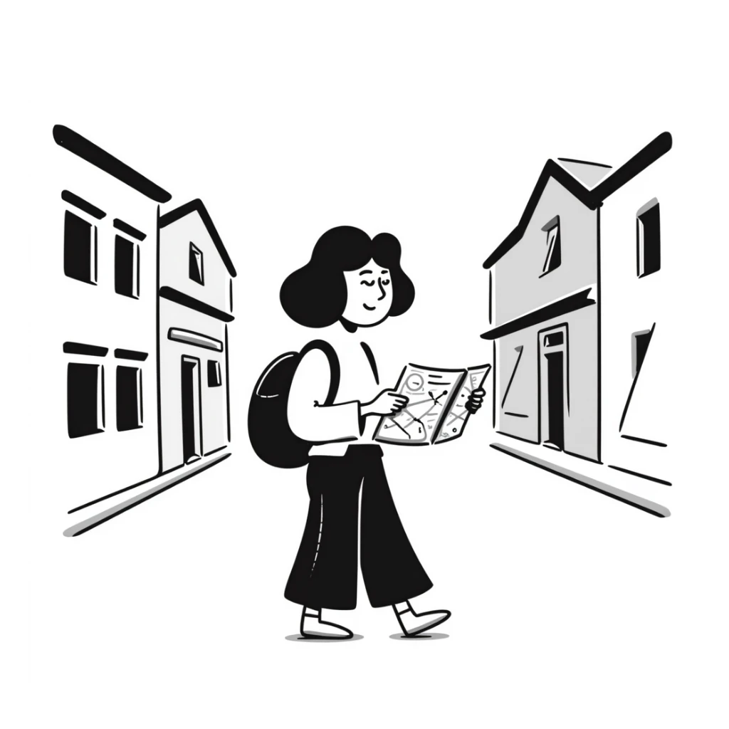 a student travelling, hand-drawn doodle style sticker