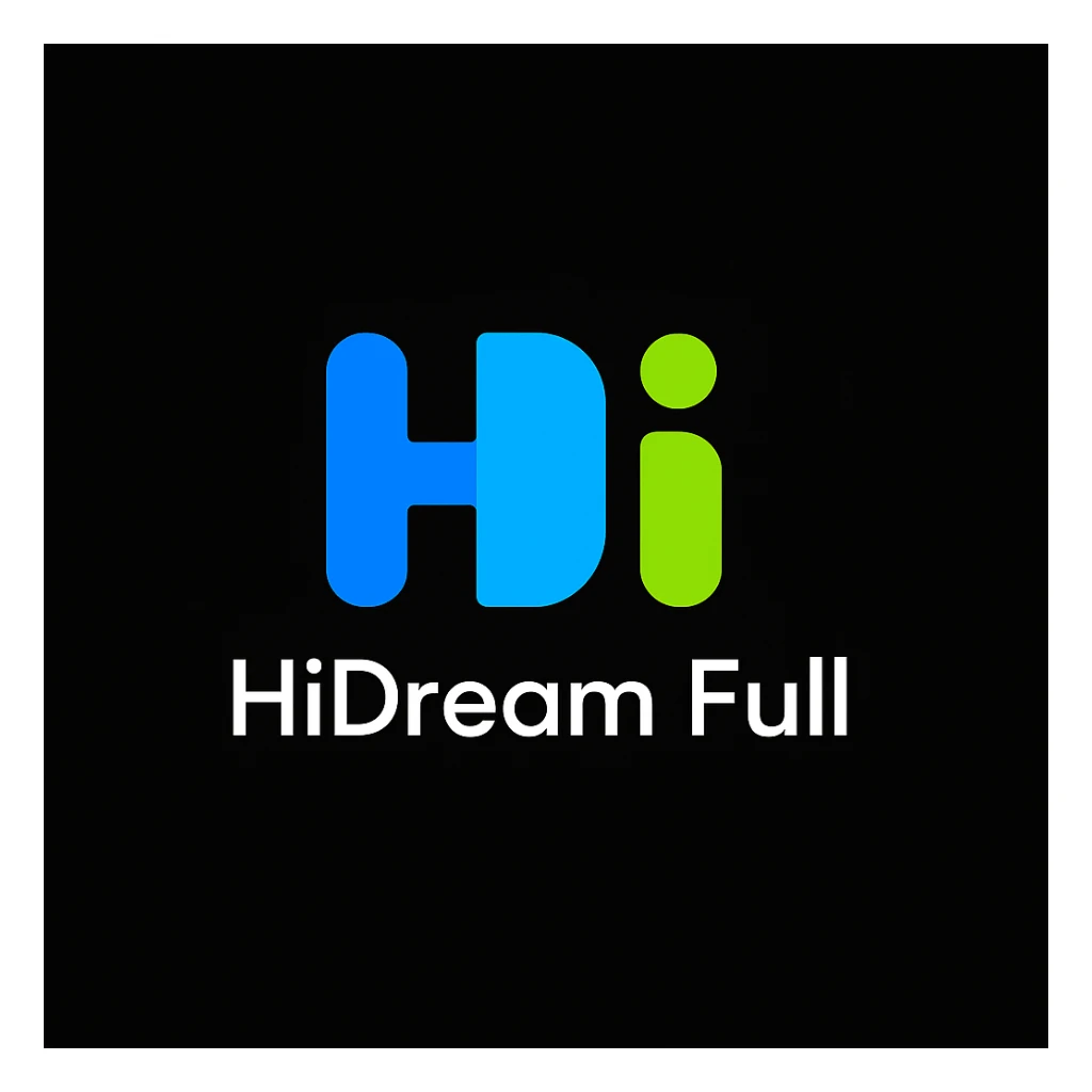 create high dream logo like this with text "HIDream Full", black background  sticker