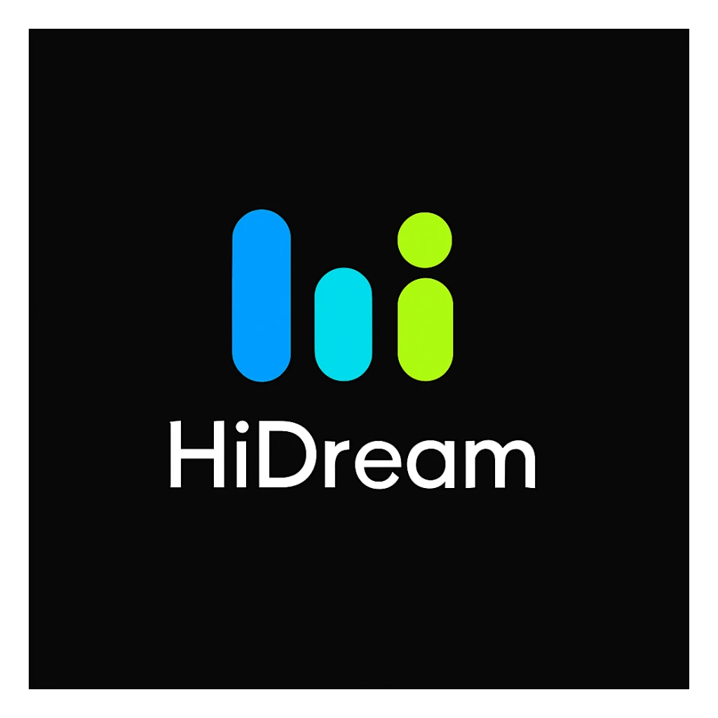 create high dream logo like this with text "HIDream", black background  sticker