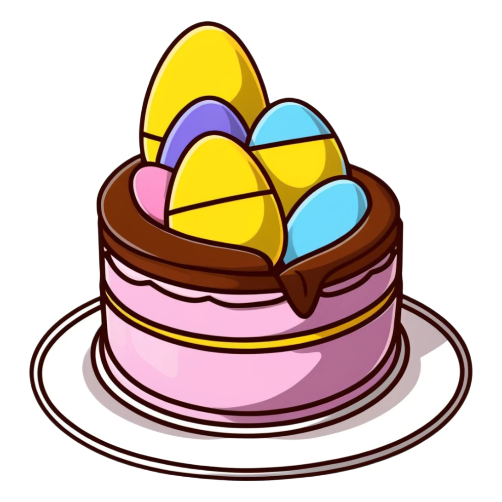 Traditional mona de pascua cake with chocolate eggs sticker