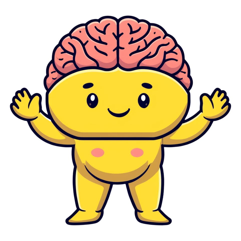 cute brain with a smiling face, arms and legs sticker