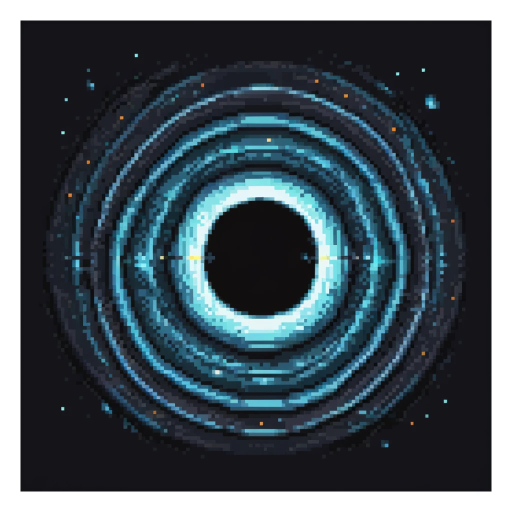 black hole, pixel art style, simple cosmic background sticker