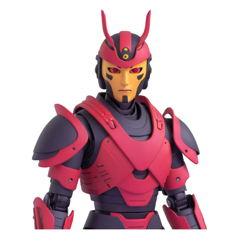 male cyborg samurai with half-human half-robot face and high-tech armor sticker