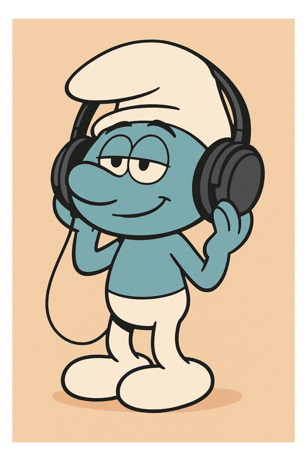 a smurf character with large headphones, cartoon style sticker