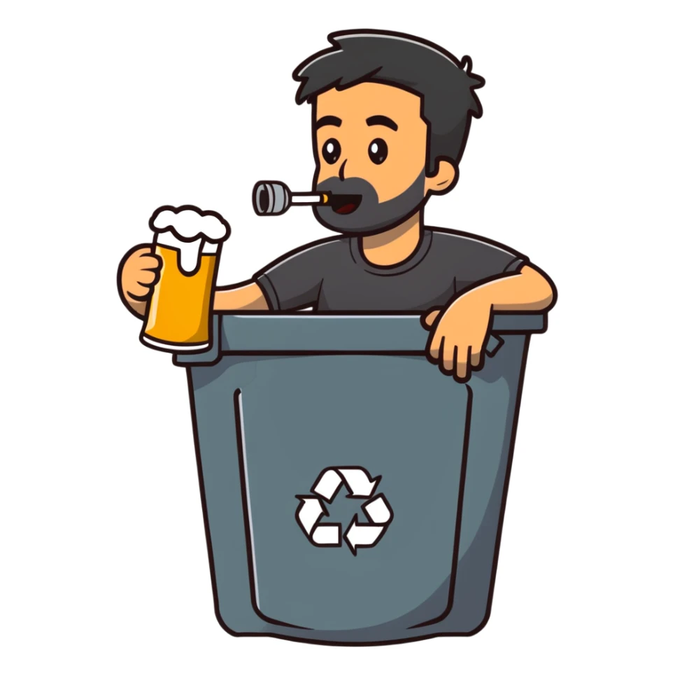 Armenian man drinking beer while sitting in a trash can sticker