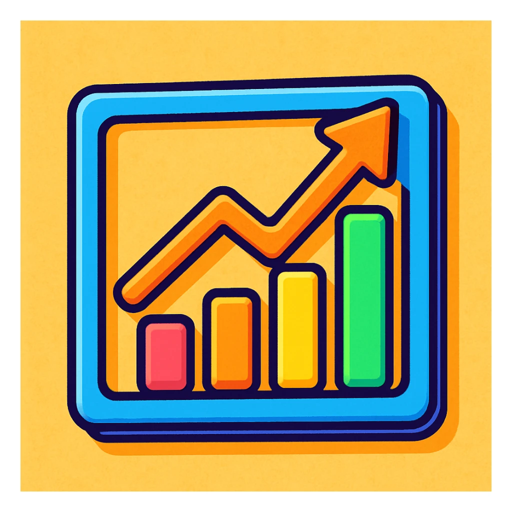rising graph icon, 3D style, playful and vibrant sticker