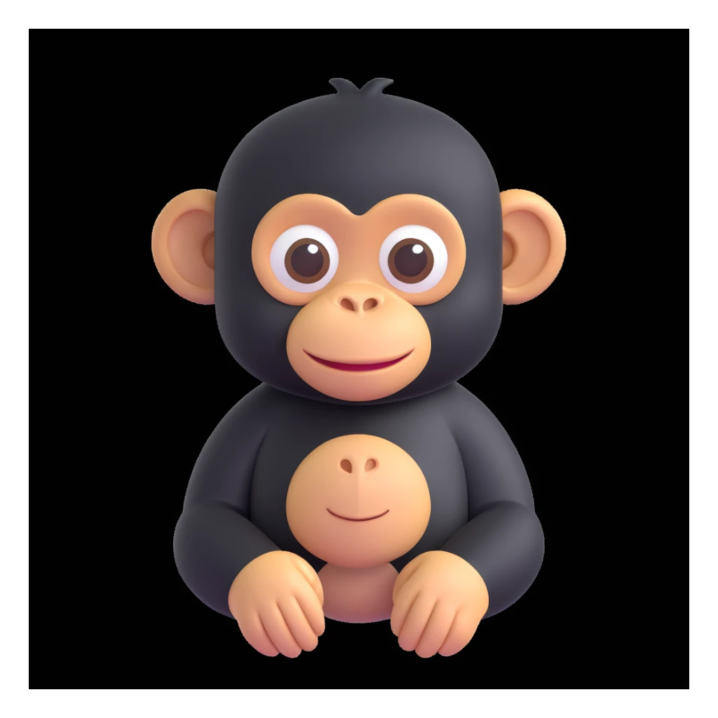 cute chimpanzee cartoon style, 3D render, well-defined lines, clean white background, no shadows, emoji style sticker