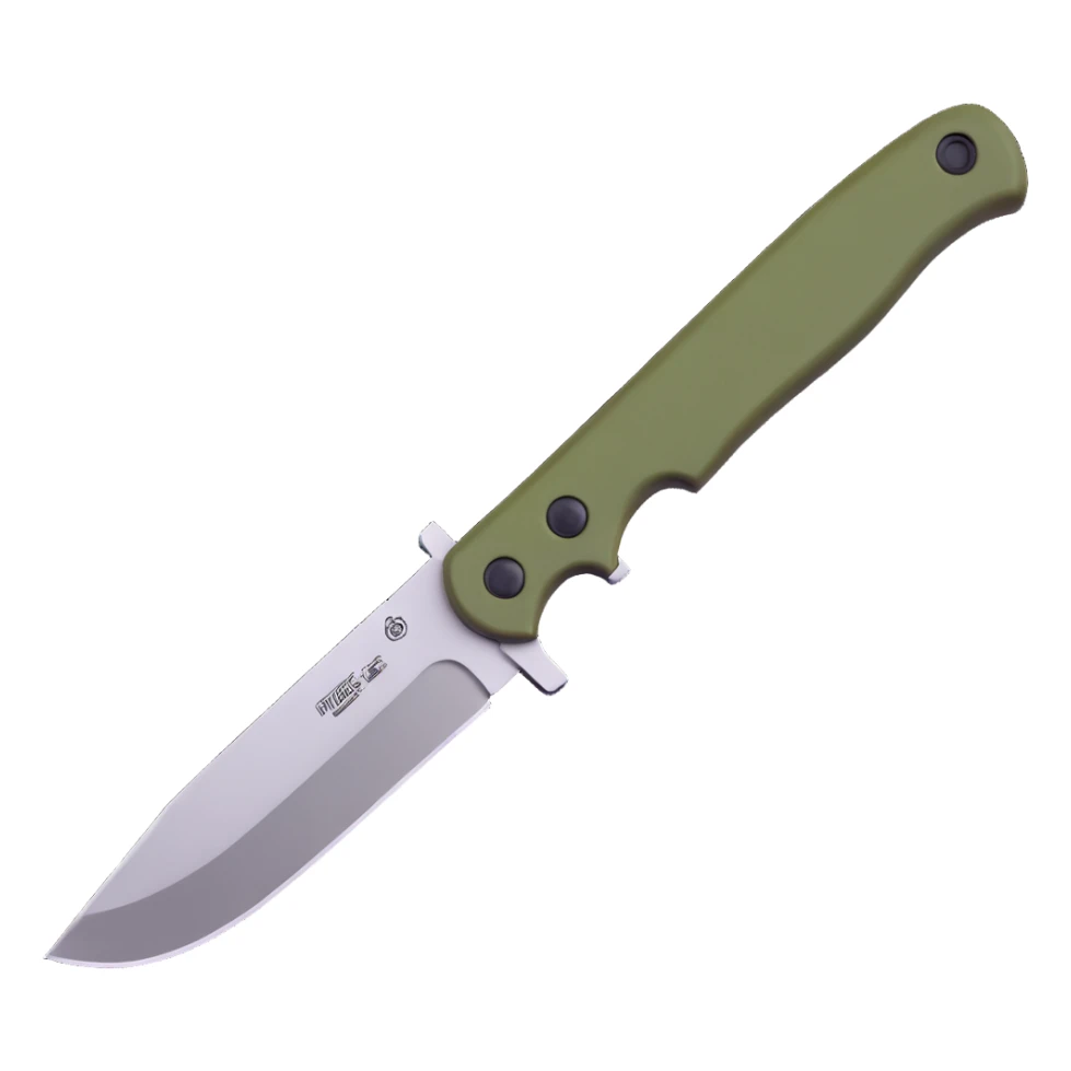 tactical bushcraft knife with olive green handle sticker