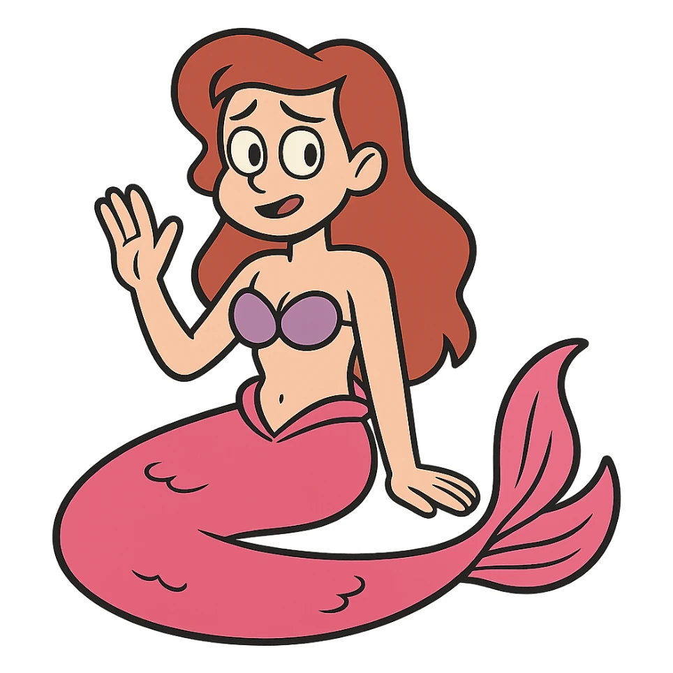 pink tail mermaid cartoon style sticker