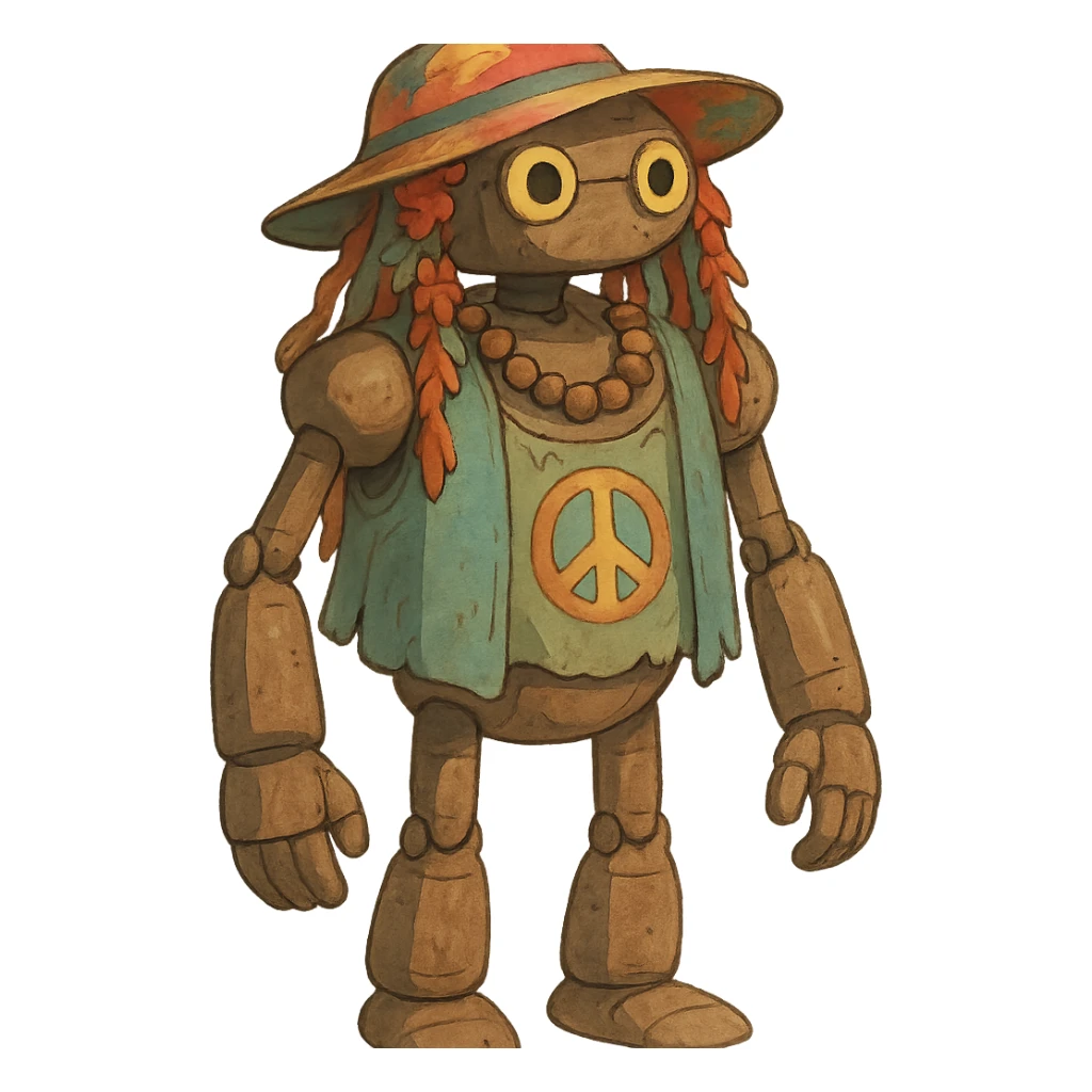 ghibli style hippie robot sticker