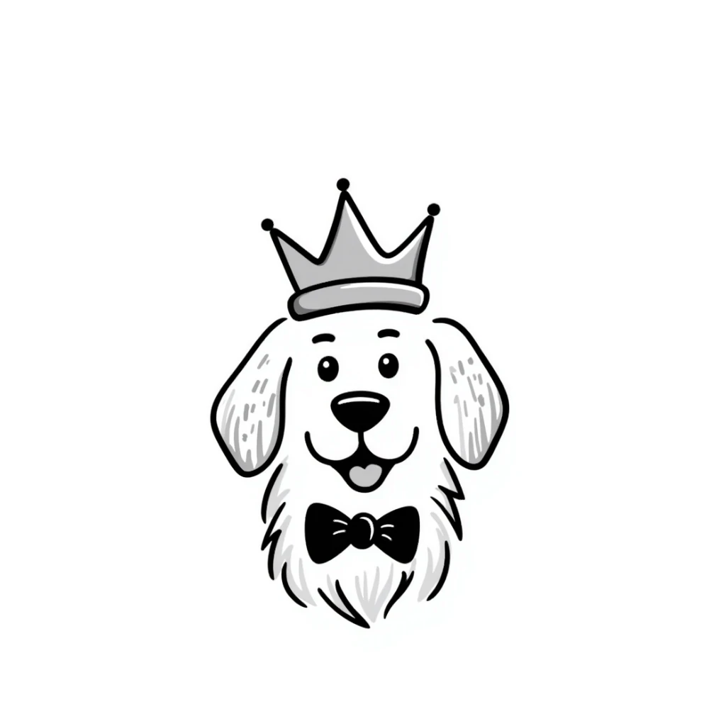 golden retriever wearing a crown sticker