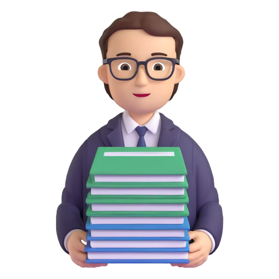 accountant with glasses and stack of papers sticker