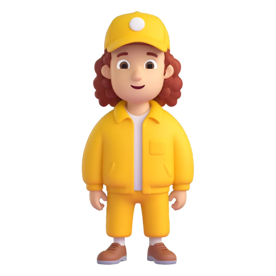 curly character guy cute carpenter in yellow cap sticker