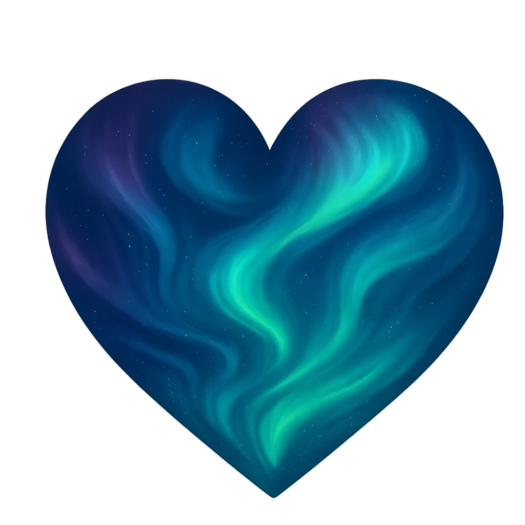 heart with a swirling aurora pattern, digital illustration, no background sticker