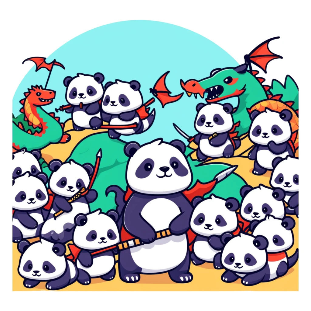 Pandas and Dragons makes war Reality datailed sticker