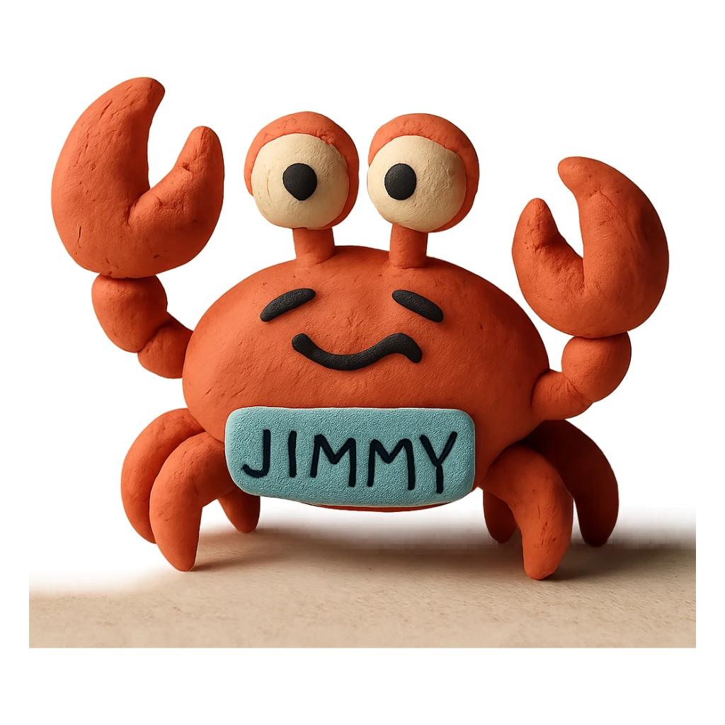claymation style crab character named Jimmy sticker