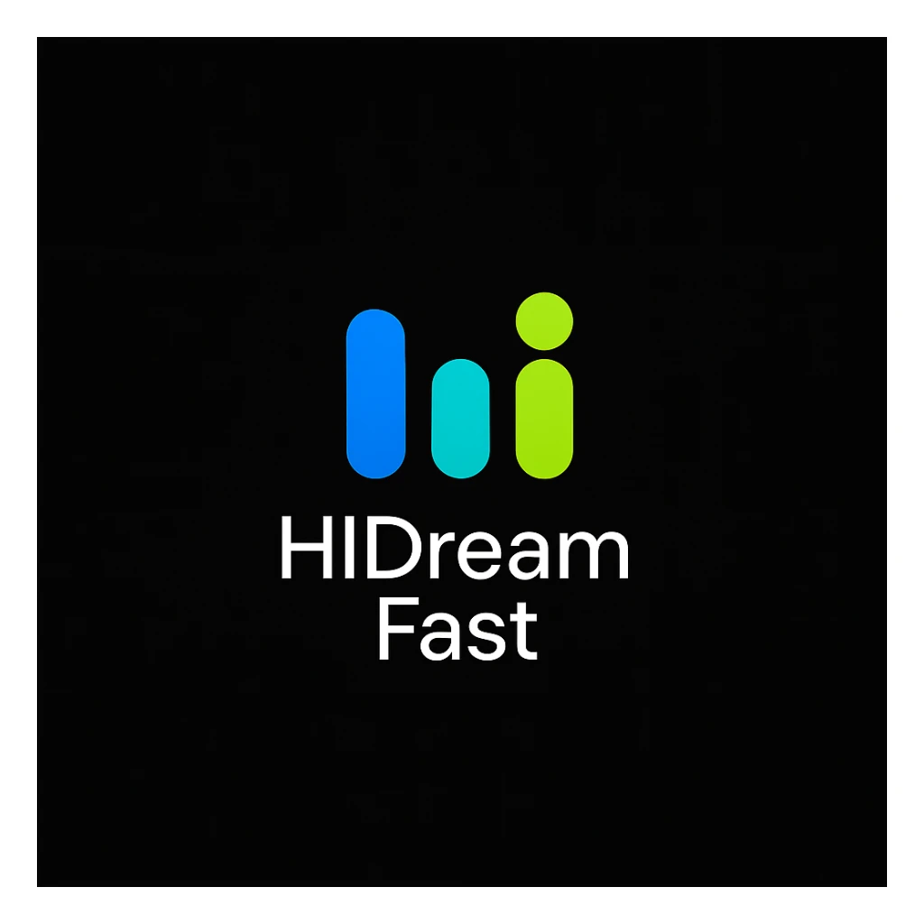 create high dream logo like this with text "HIDream Fast", black background  sticker