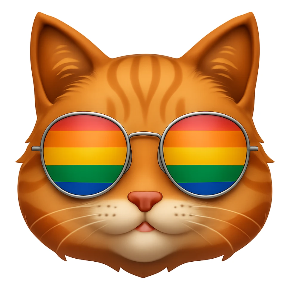 Make the sunglasses rainbow colored, keep the cat and style the same, with no background. The original style is preserved as much as possible. sticker