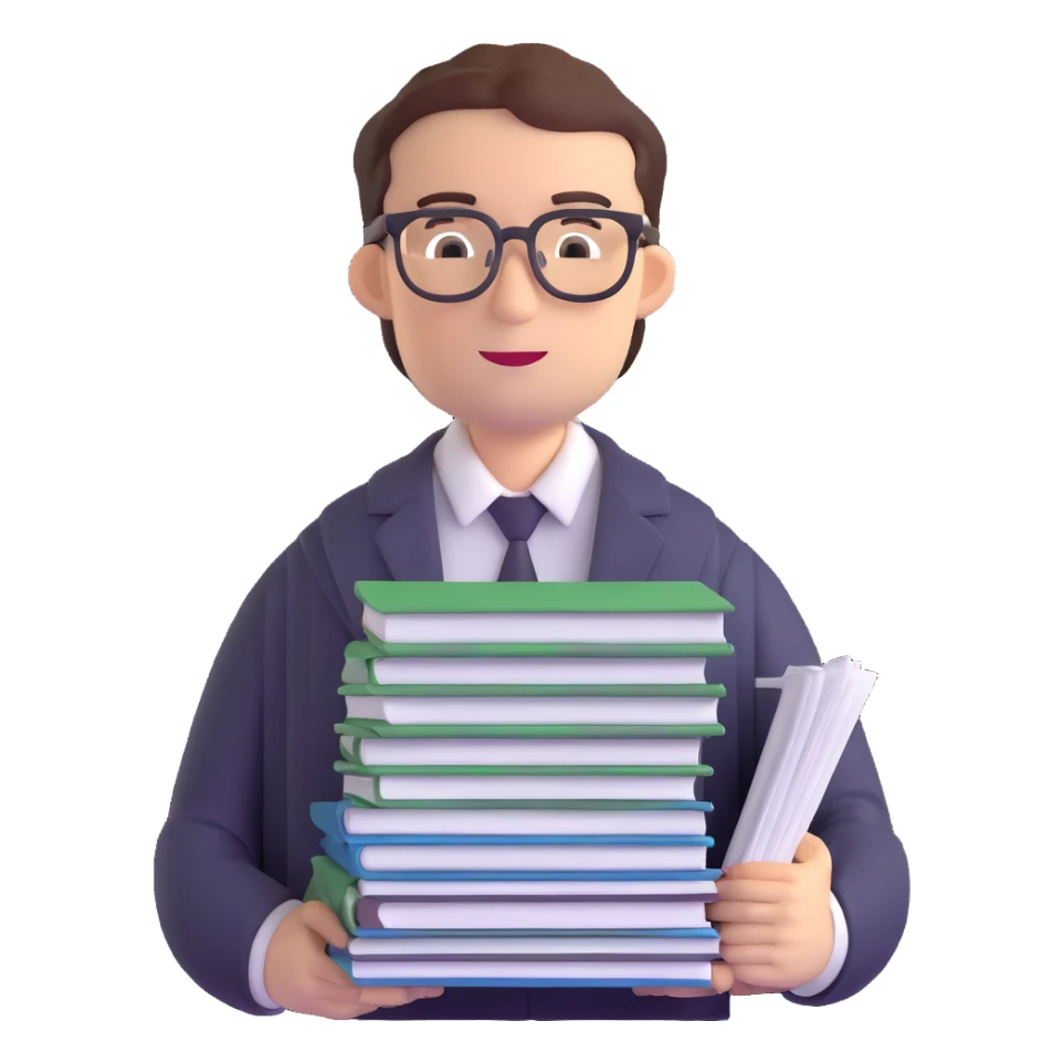 accountant with glasses and stack of papers sticker
