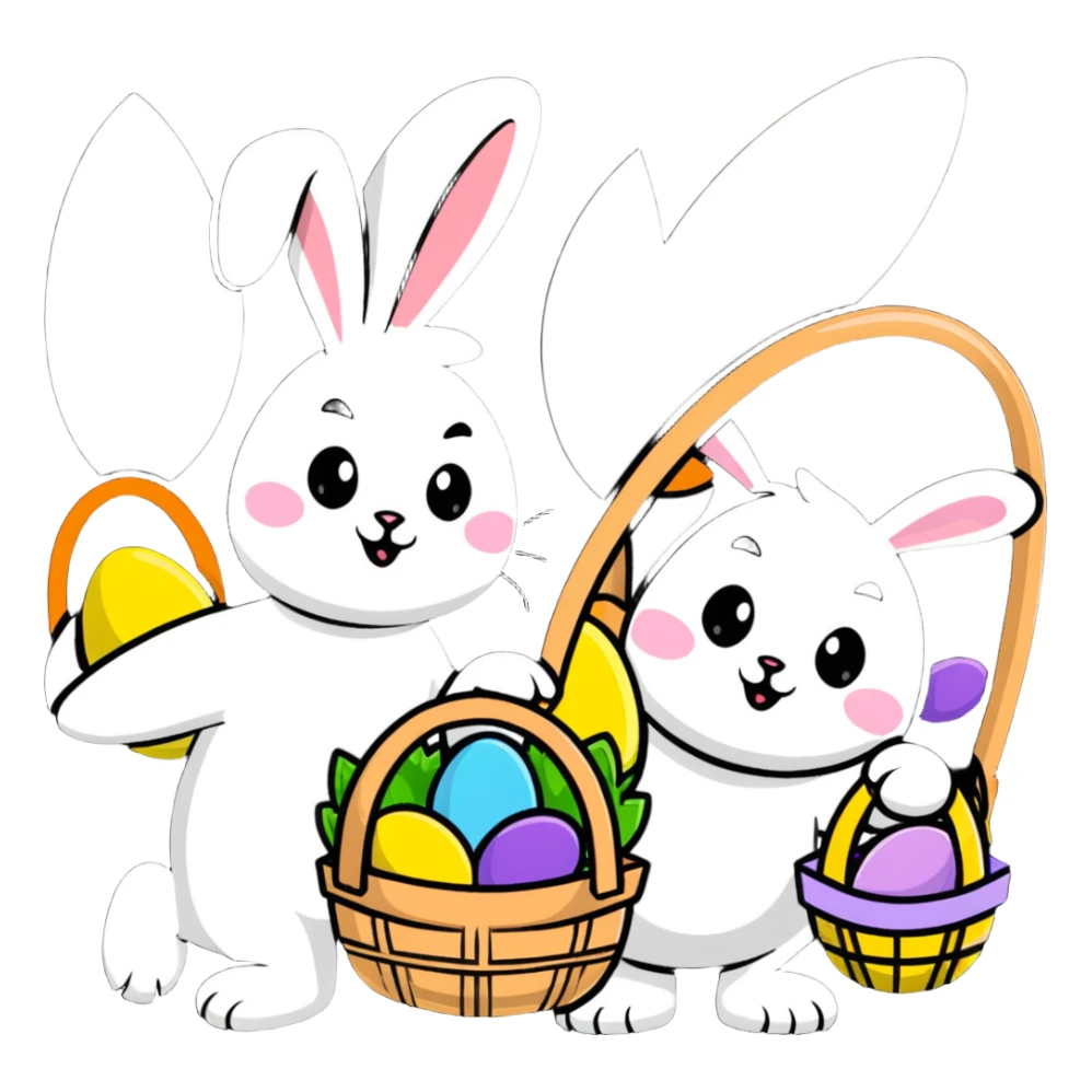 Group of Easter bunnies with Easter baskets full of eggs sticker