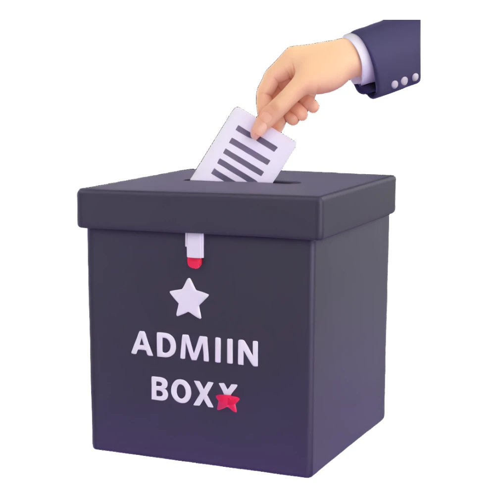 3D ballot box with Admin Bewerbungen sign sticker