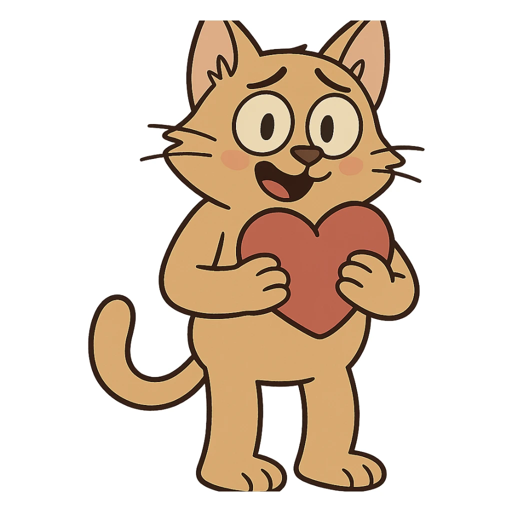 a cat holding a heart, cartoon style sticker