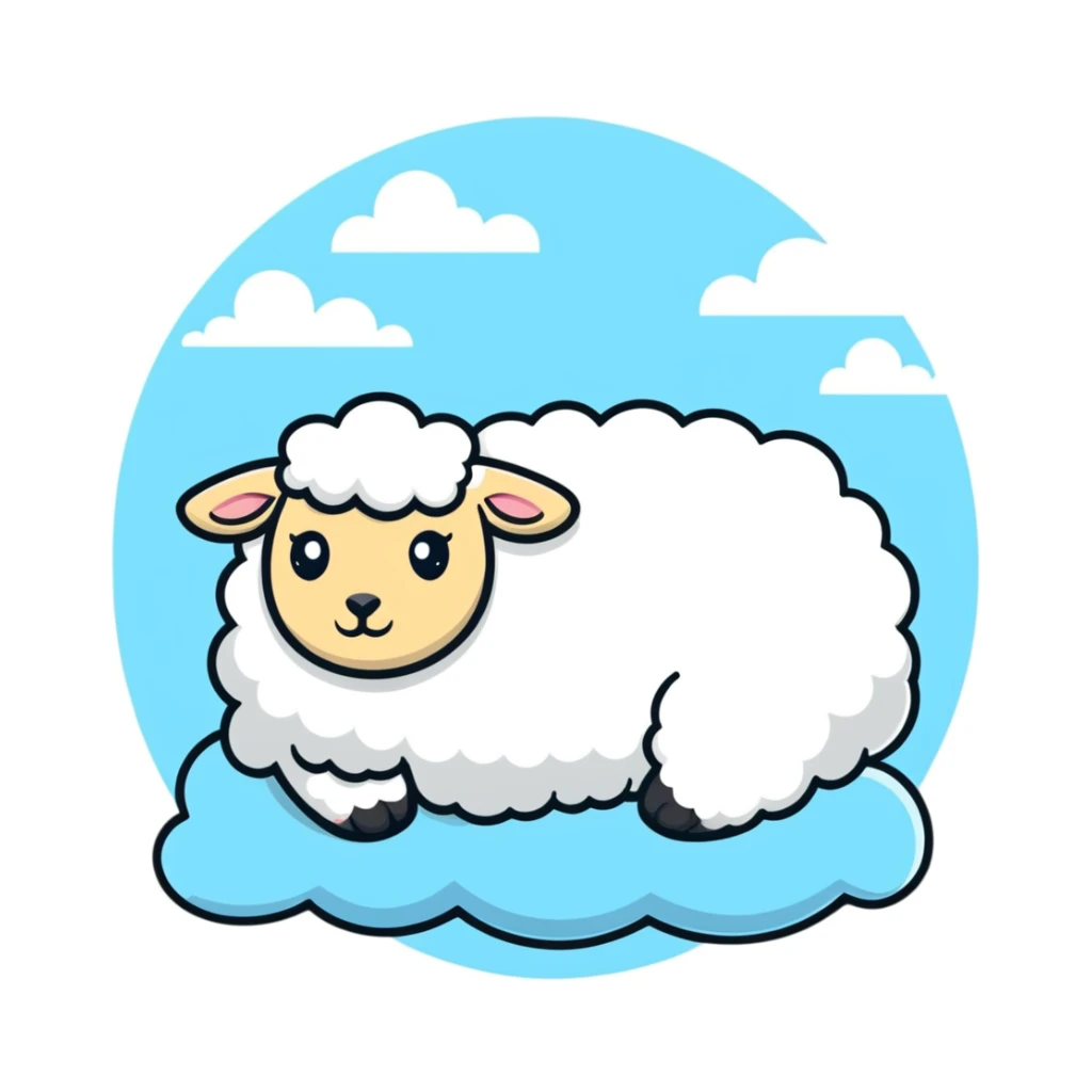 A fluffy sheep resting on a puffy white cloud in the sky sticker