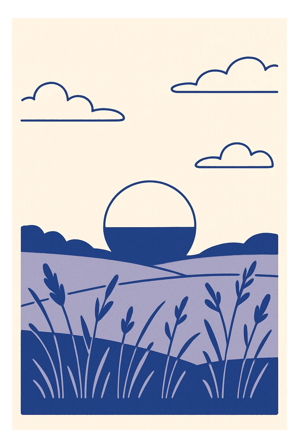 sunset over a beautiful field, minimalist flat design sticker