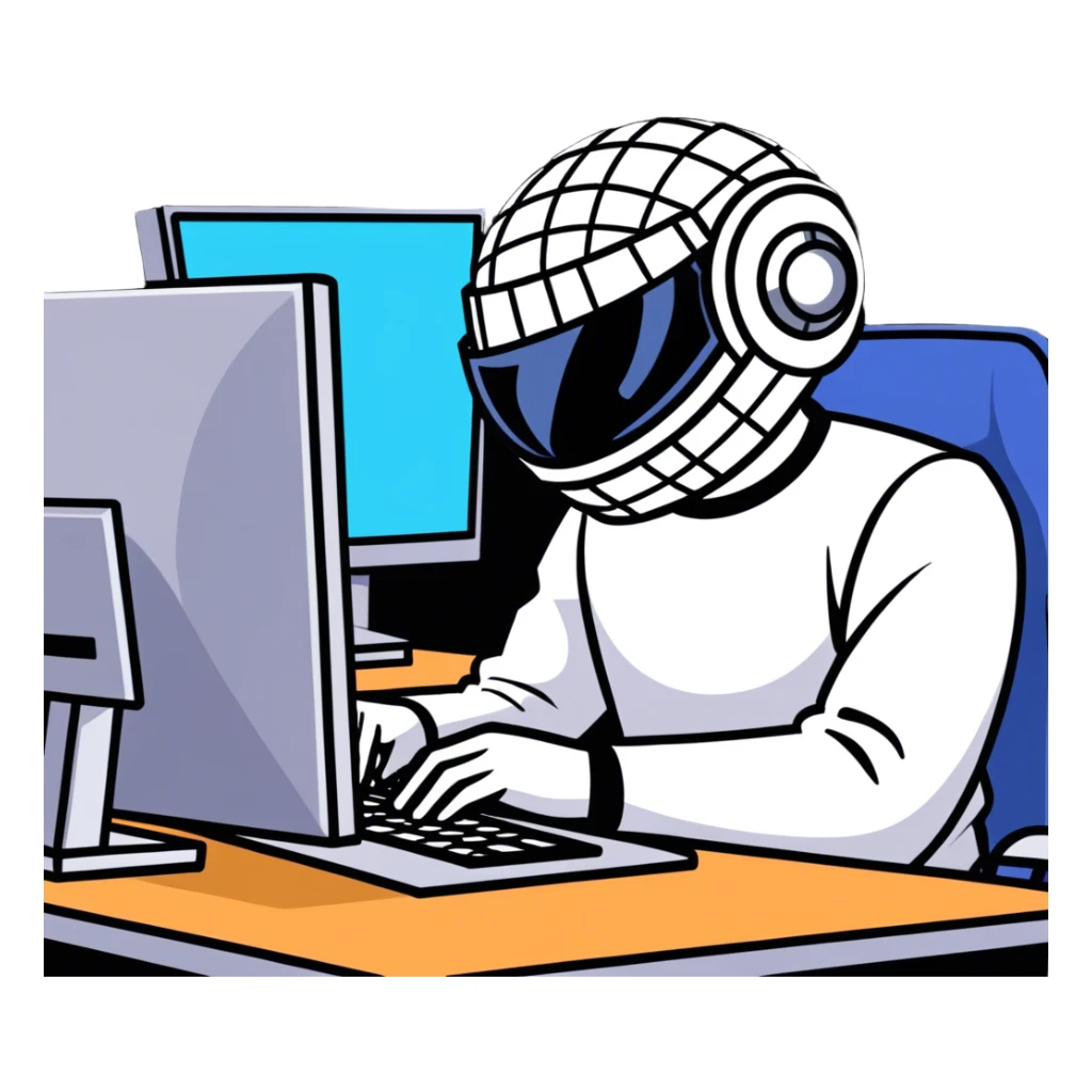 Guy working in office with disco ball helmet  sticker