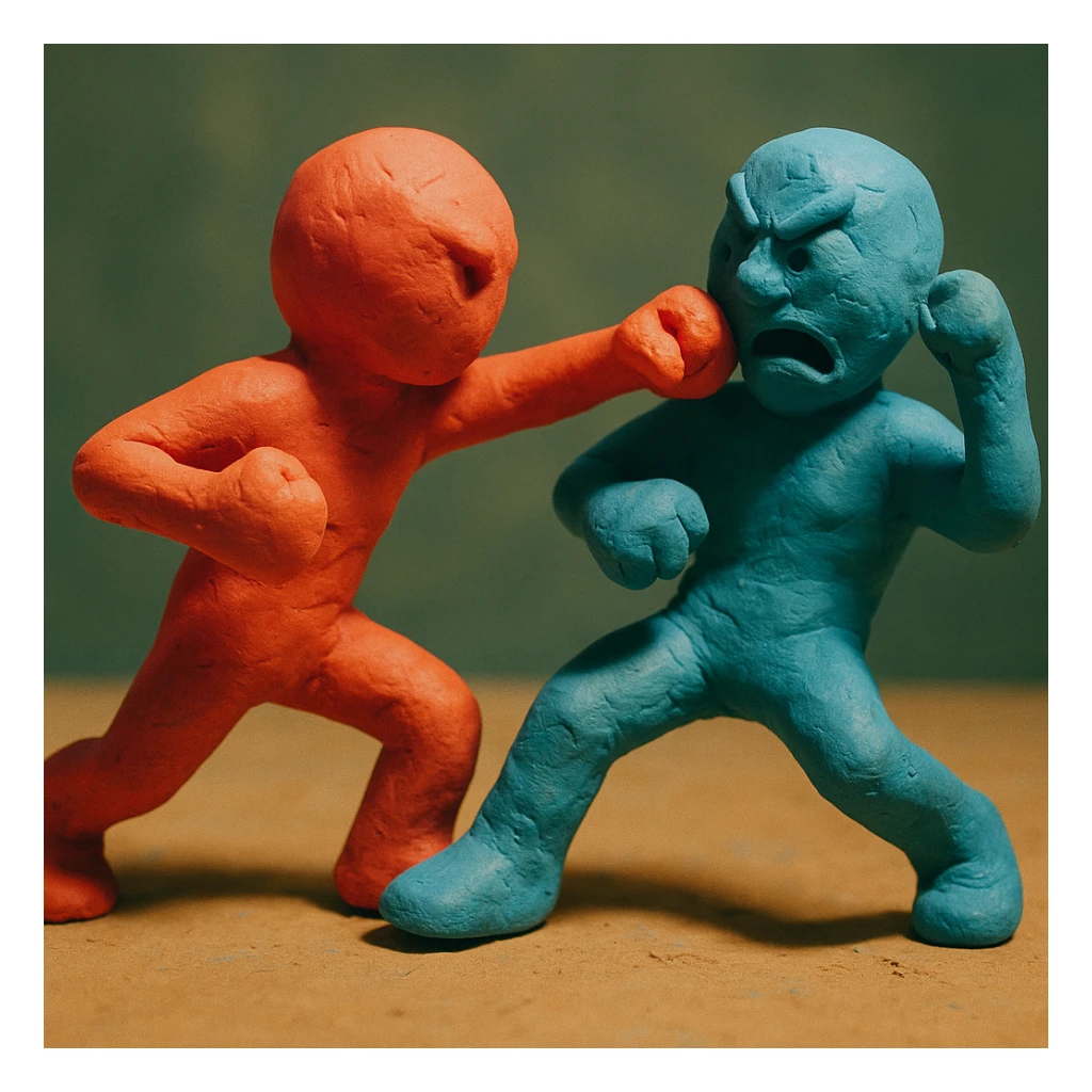 dynamic fight scene with two characters in claymation style sticker
