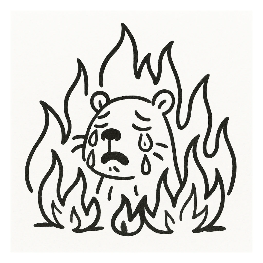 crying capybara, a fire around, doodle style sticker