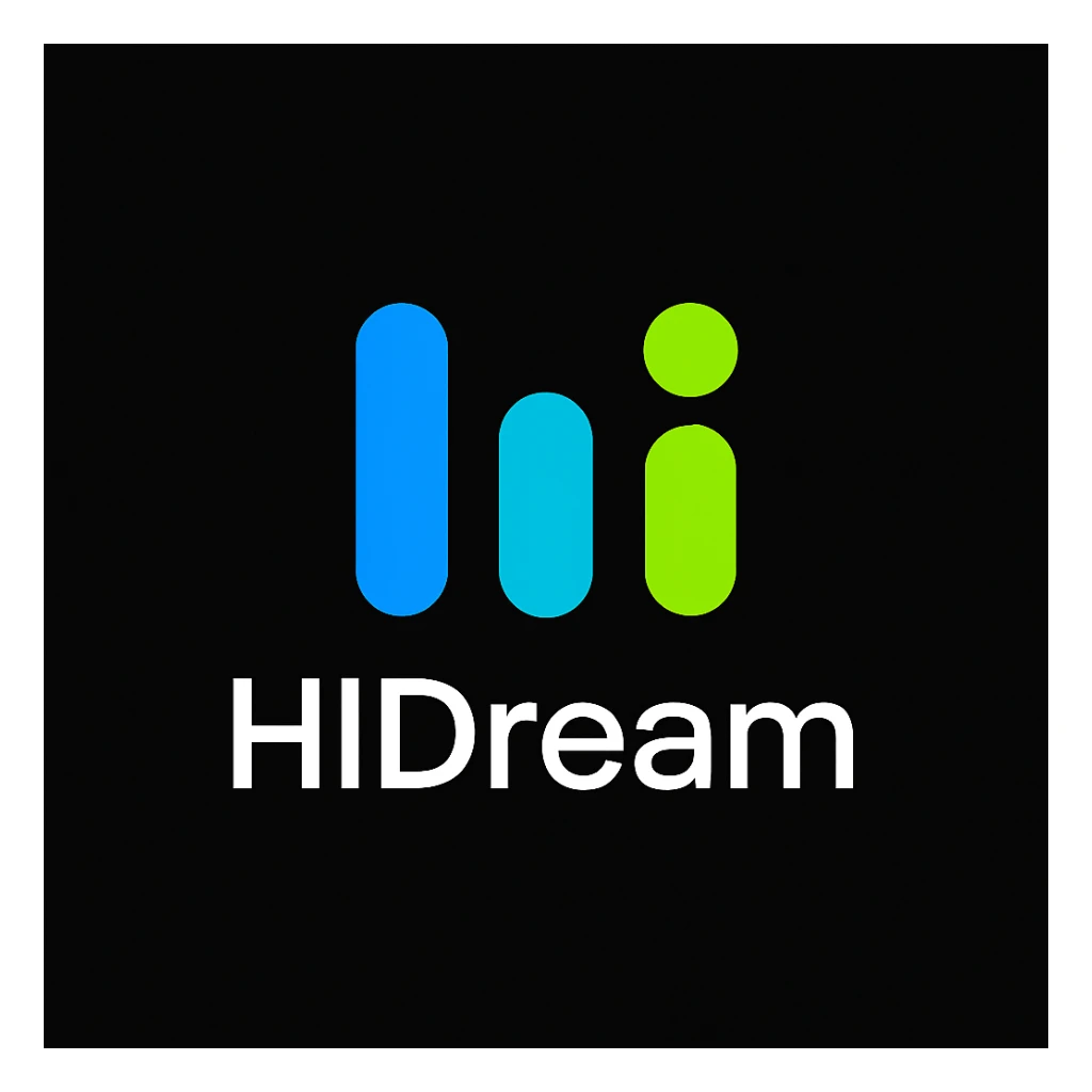 create high dream logo like this with text "HIDream", black background  sticker