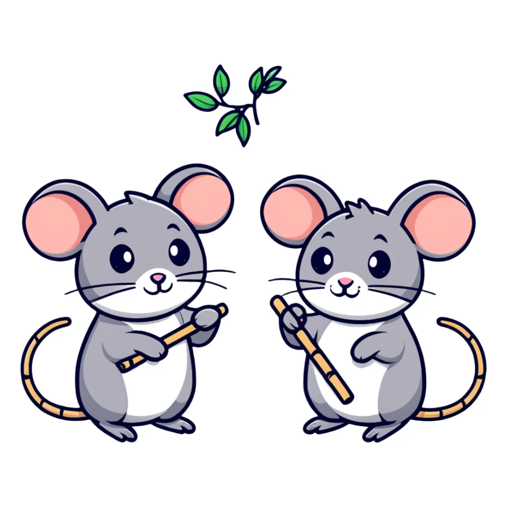 two mice holding bamboo sticks sticker