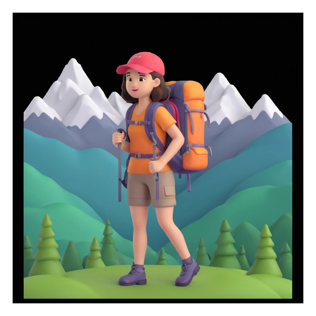 girl back packing mountains in background, close up pose sticker