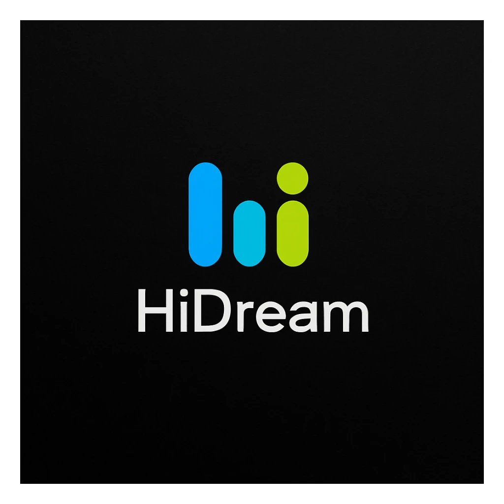 create high dream logo like this with text "HIDream", black background  sticker