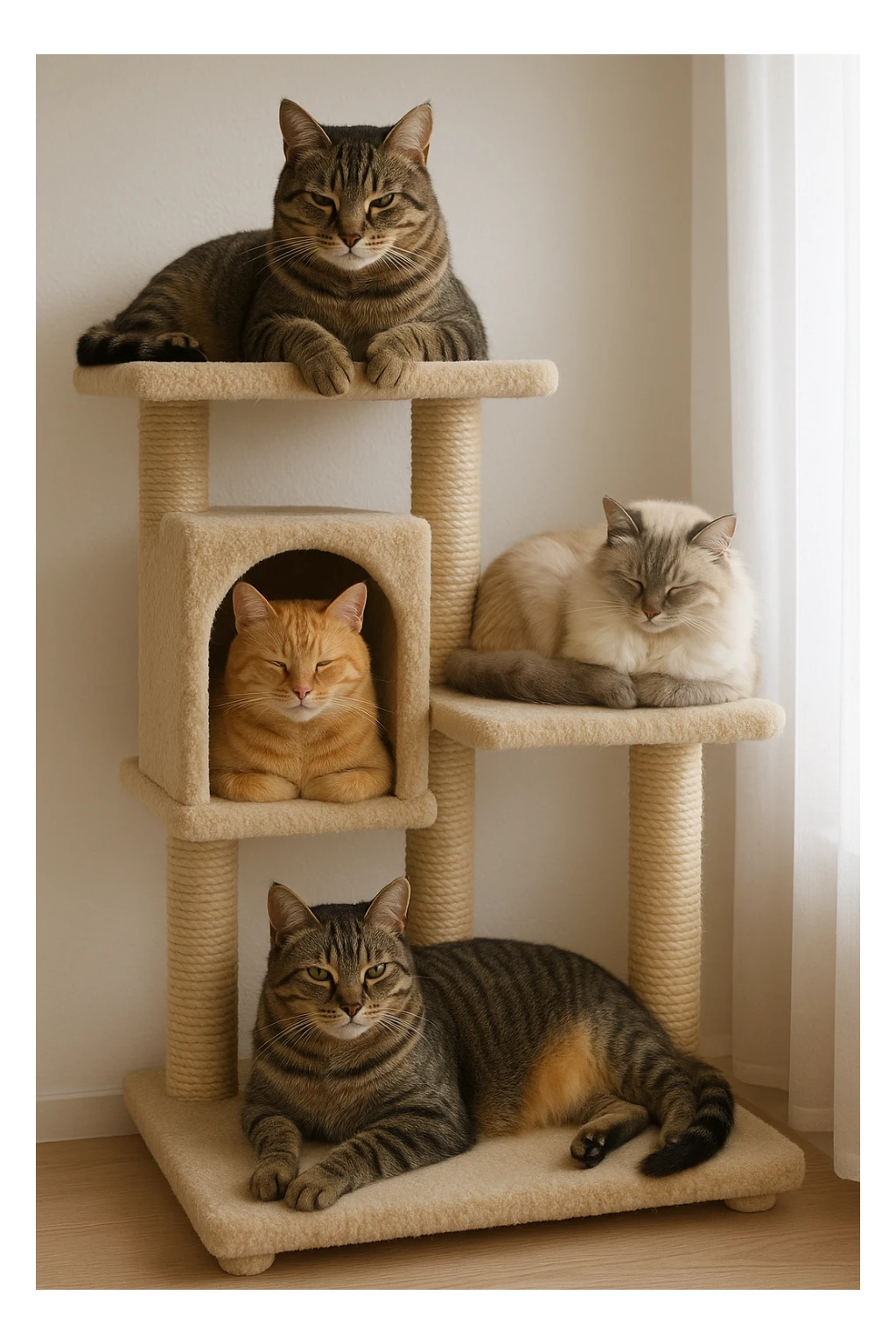 cats relaxing in a vertical playhouse sticker