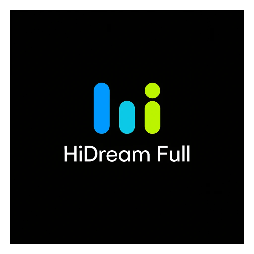 create high dream logo like this with text "HIDream Full", black background  sticker