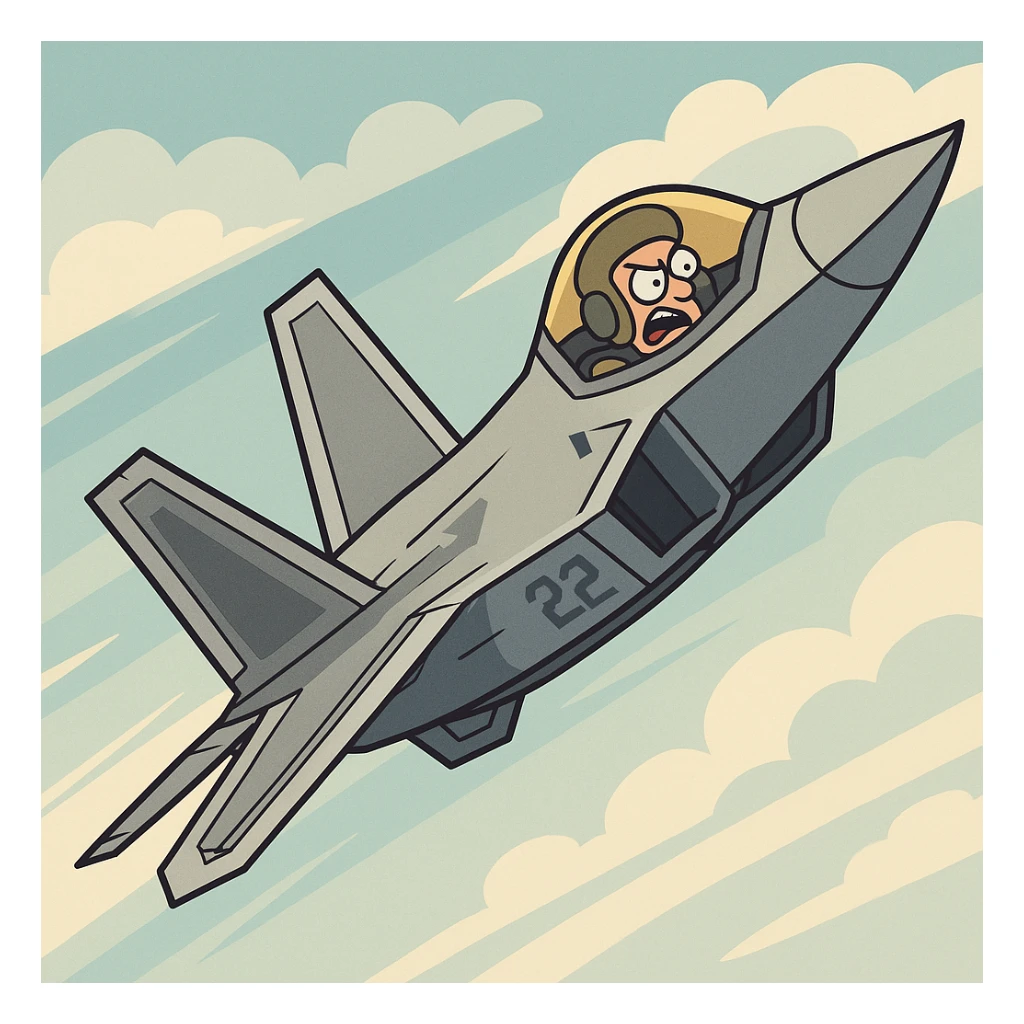 F-22 Raptor fighter jet, cartoon style, bold lines, dynamic angle sticker