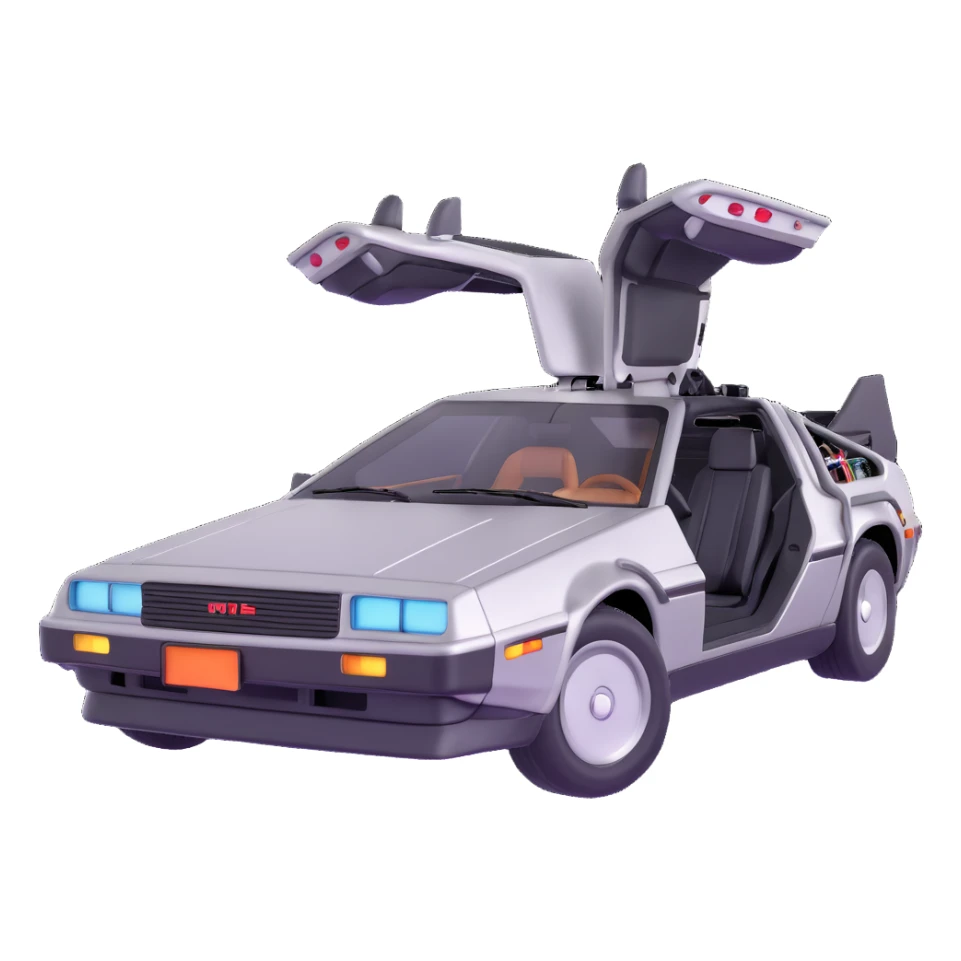 DeLorean with gull-wing doors open sticker