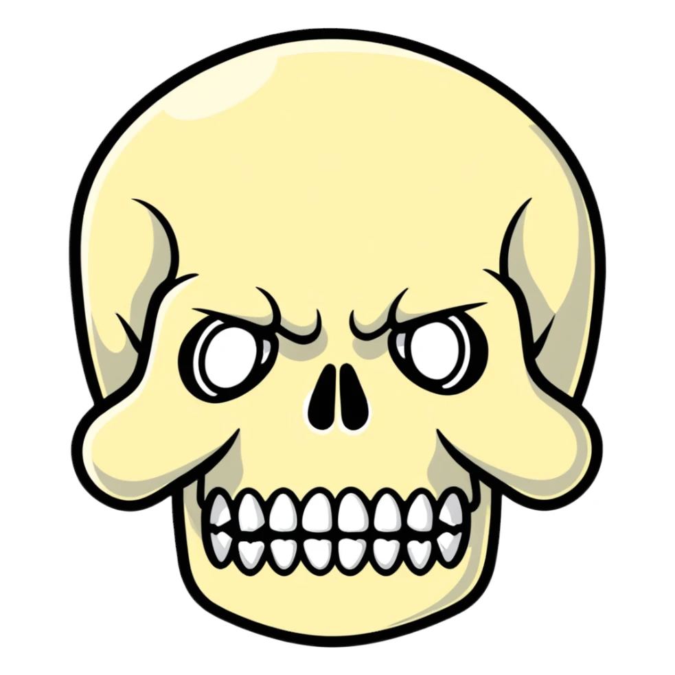 Punisher skull logo, white skull with teeth on black background sticker