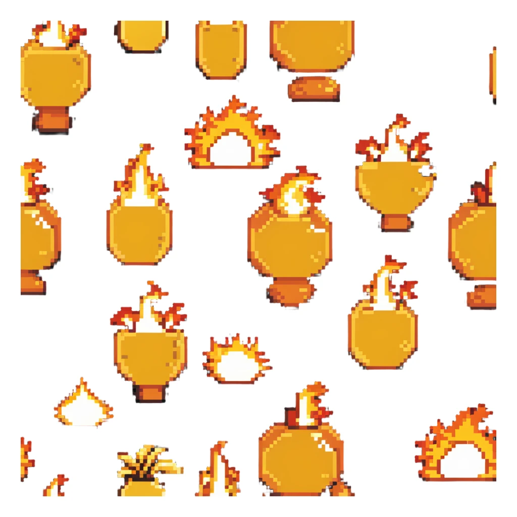 Bomberman right-facing end-cap explosion tile, flames ending and tapering rightward with pronounced flame wisps, orange/yellow with more red at the tips, extending about 70% into right direction sticker