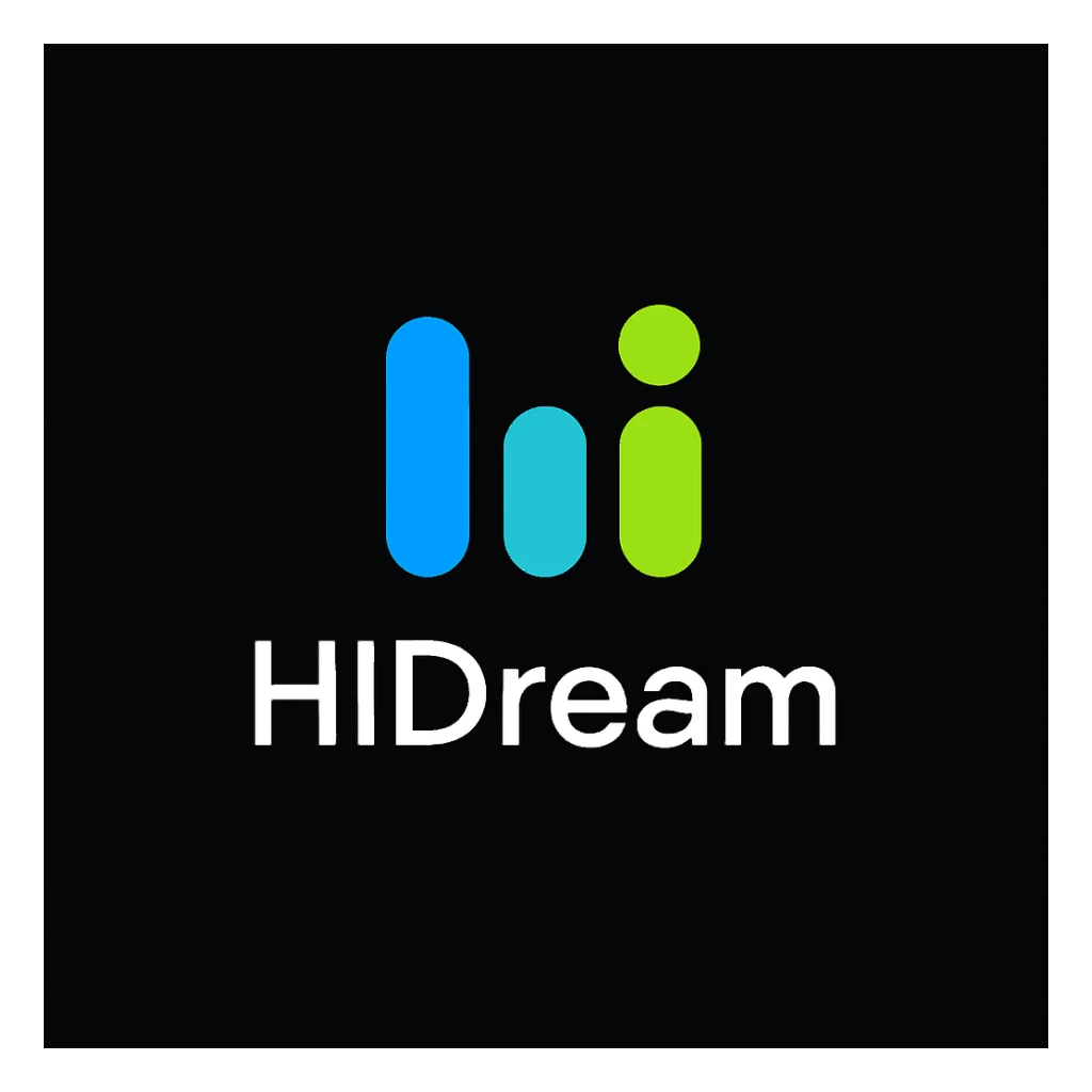 create high dream logo like this with text "HIDream", black background  sticker