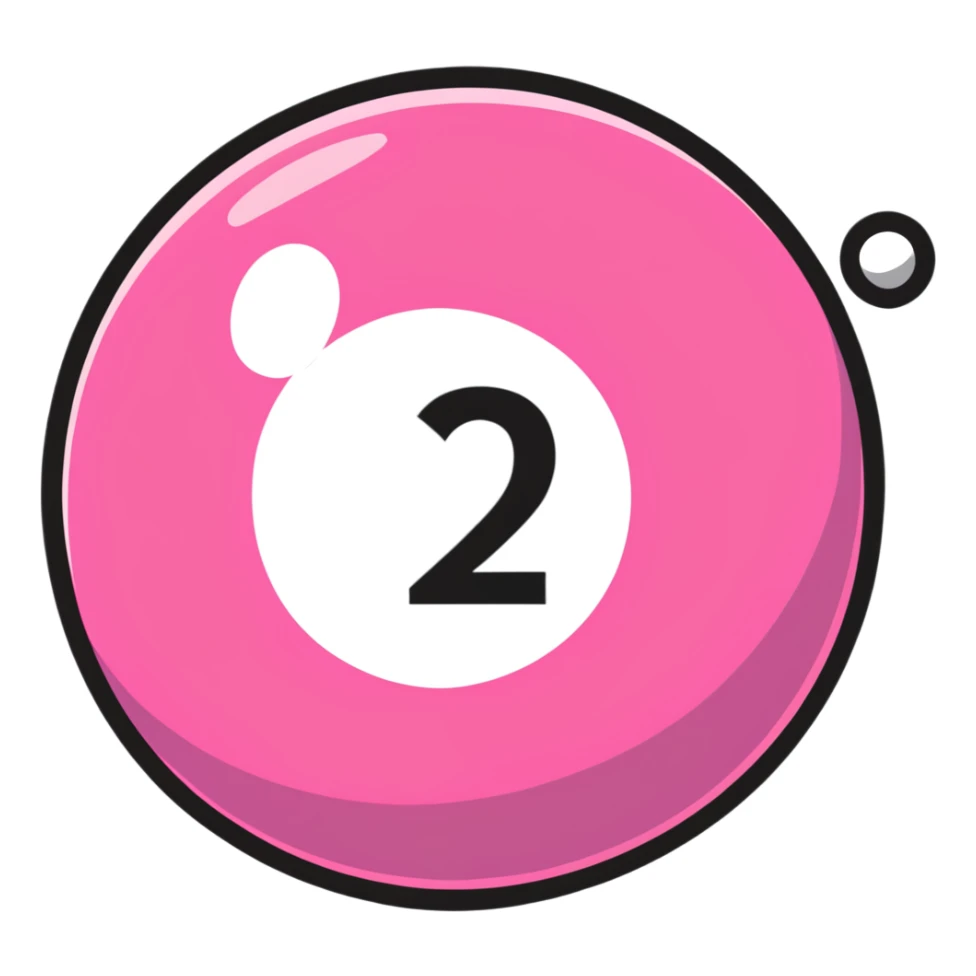 pink billiard ball with the number 23 inside a white circle sticker
