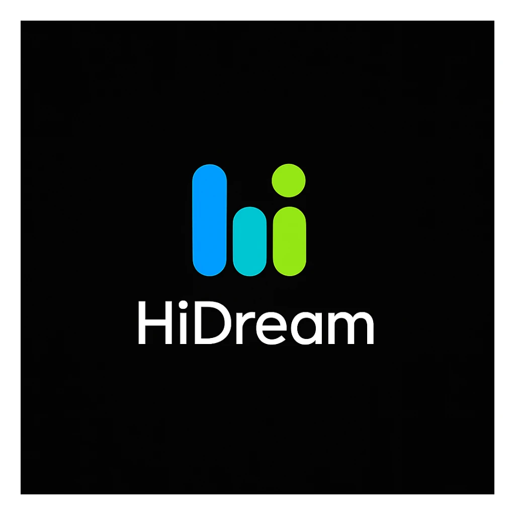 create high dream logo like this with text "HIDream", black background  sticker