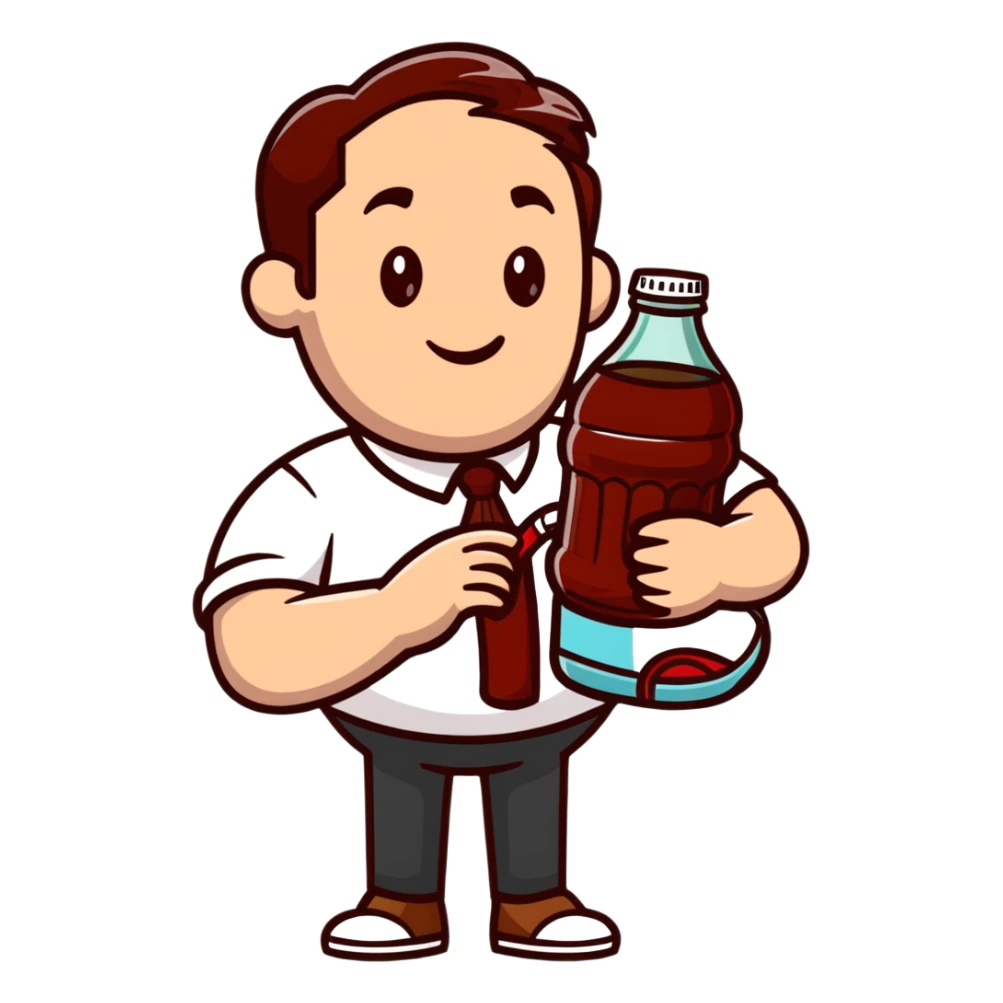 Charles Alderton holding a Dr Pepper sticker