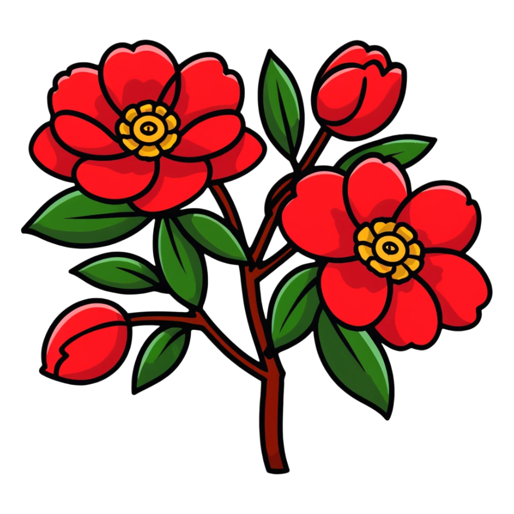 clean design red camellia with only five overlapping petals sticker