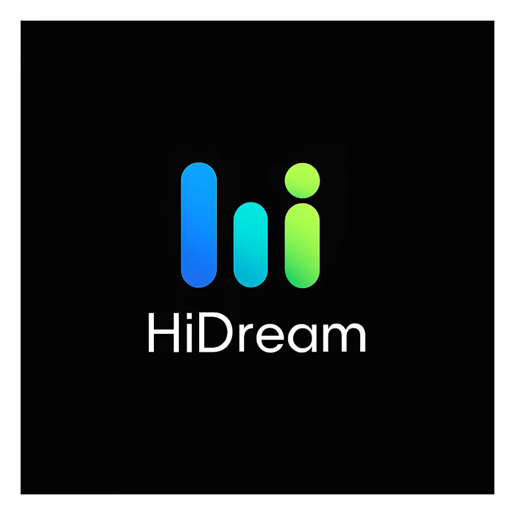 create high dream logo like this with text "HIDream", black background  sticker