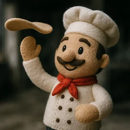 smiling Italian chef spinning pizza dough